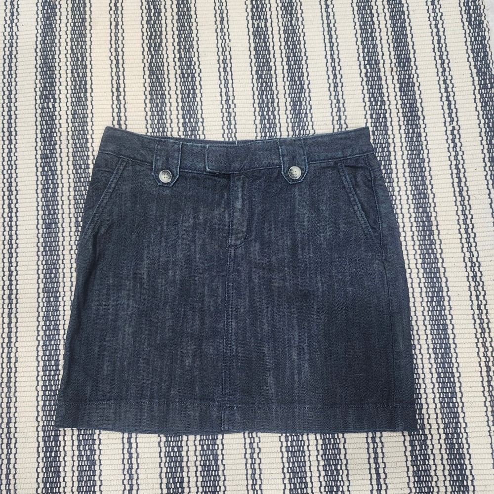 Banana Republic Dark Wash Denim Mini Skirt Size 8 Blue Cotton Stretch Pockets